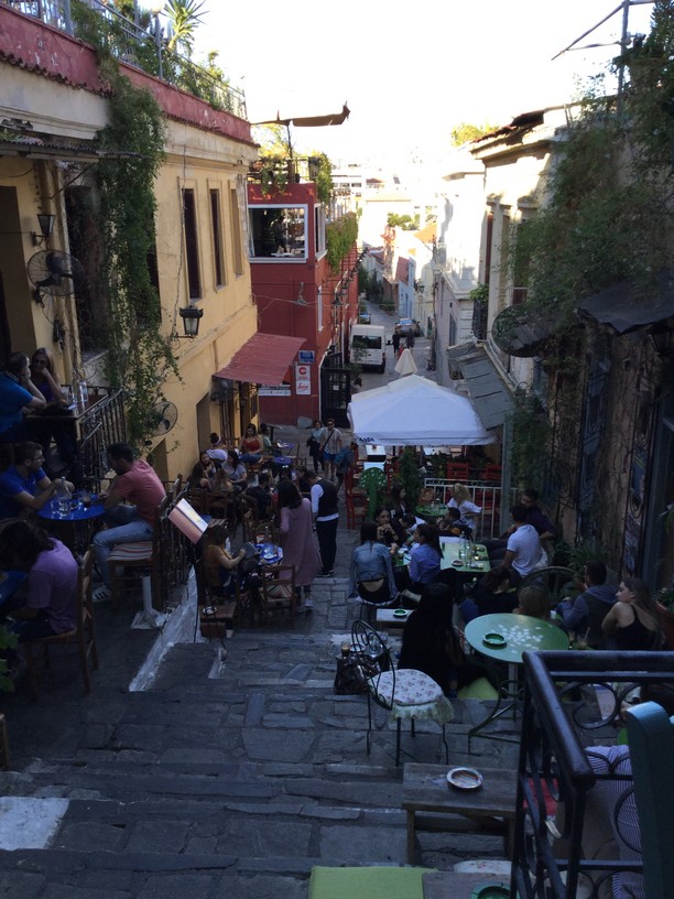 The cafes along the way were busy